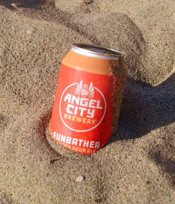 12oz. can of Sunbather Session Sour Ale in the sand