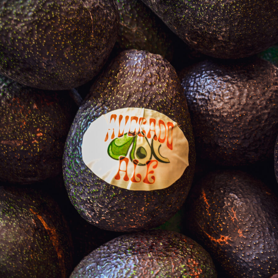 an Avocado Ale sticker on an avocado