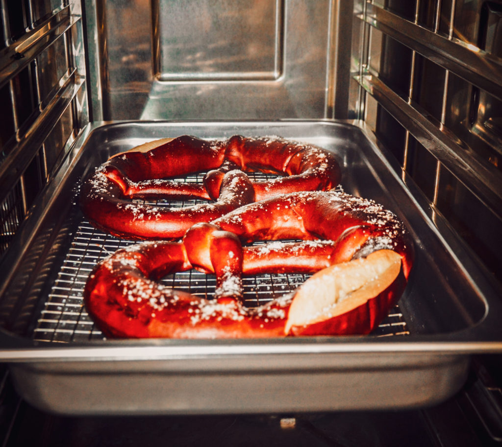 Jumbo Rockenwagner Pretzels warming up in the Angel City Brewery ovens. Now served every monday at Angel City's Arts District Public House.
